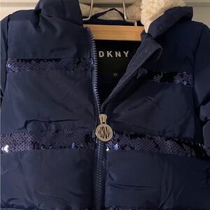 DKNY Navy Sequin Puffer Jacket